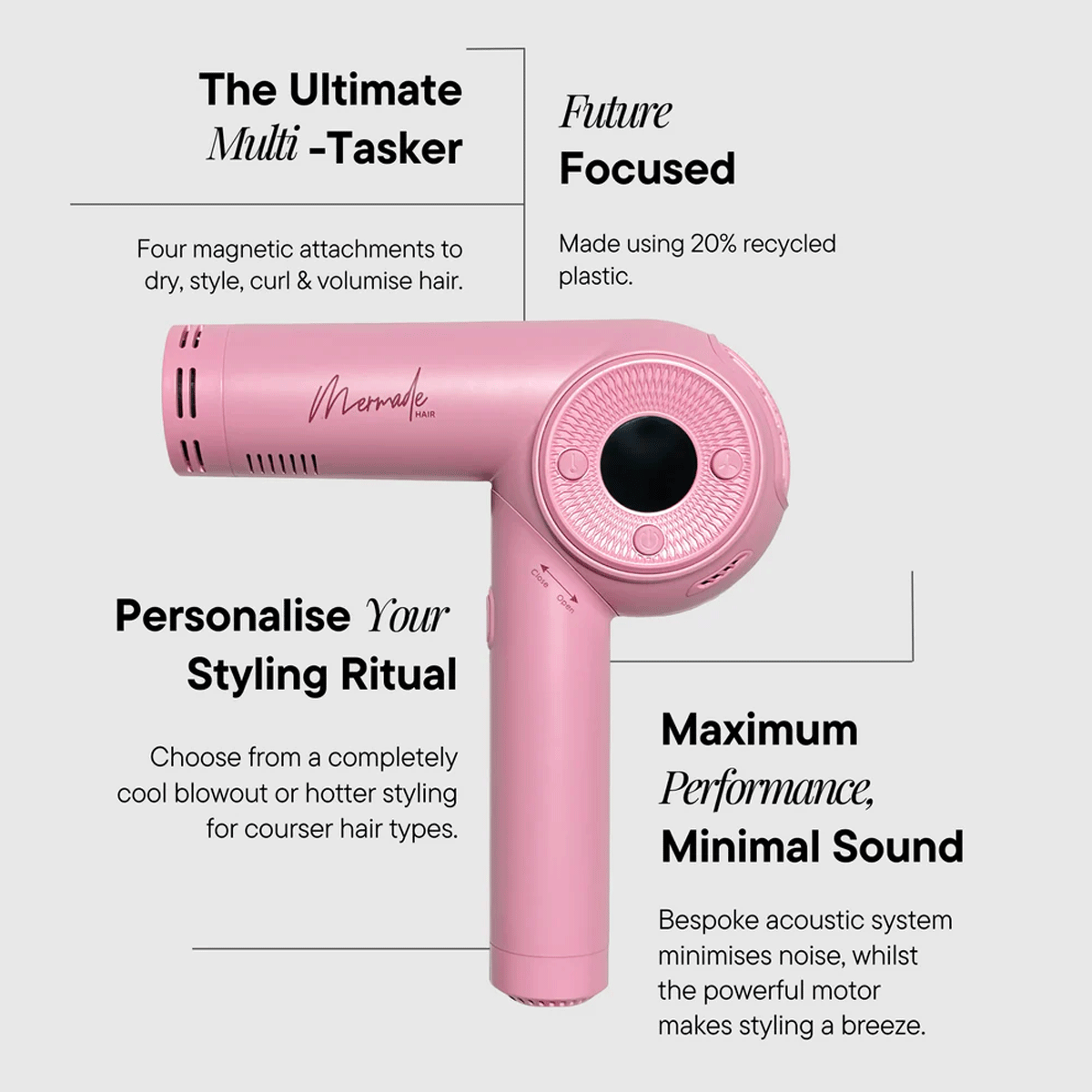 Mermade Hair - M Ionic Hair Dryer - Pink, foto 6 van 6