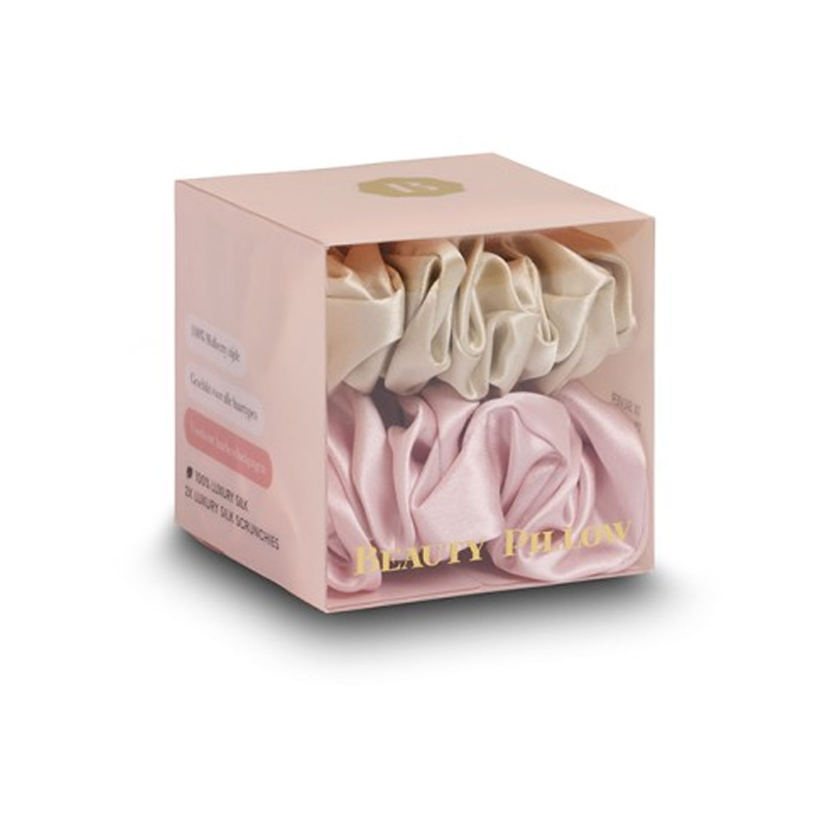 Beauty Pillow - Luxury Silk Scrunchies - Champagne & Pink, foto 2 van 4